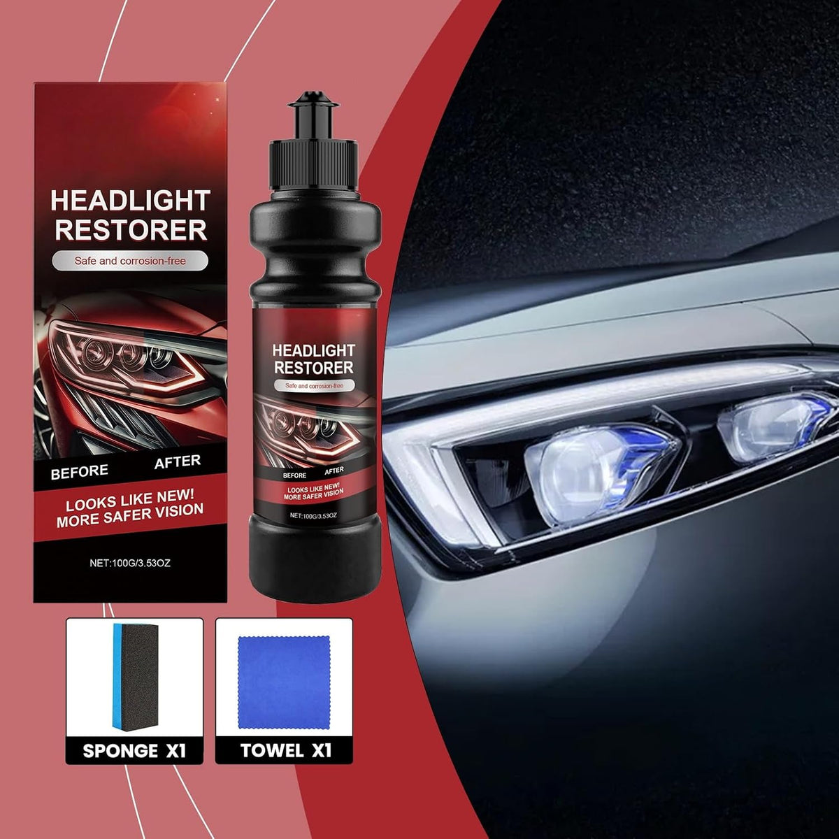 ClearBeam Pro® - Car Headlight Repair Fluid, Scratch Remover